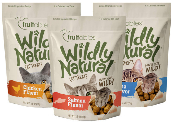 Fruitables Wildly Natural Cat Treat Variety Pack With Chicken Tuna And Salmon 9 Pack (3) 2.5 Ounce Bags Of Each Flavor