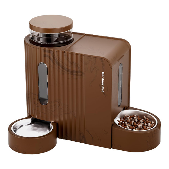 Gardner Pet Gravity Automatic 2-In-1 Pet Feeder 0.8 Gallons2 Cat Feeder And Water Dispenser Set 100% Bpa- And Stainless Steel Water Bowl For Dogs Cats Rabbits Puppies (Dark Woodgrain)