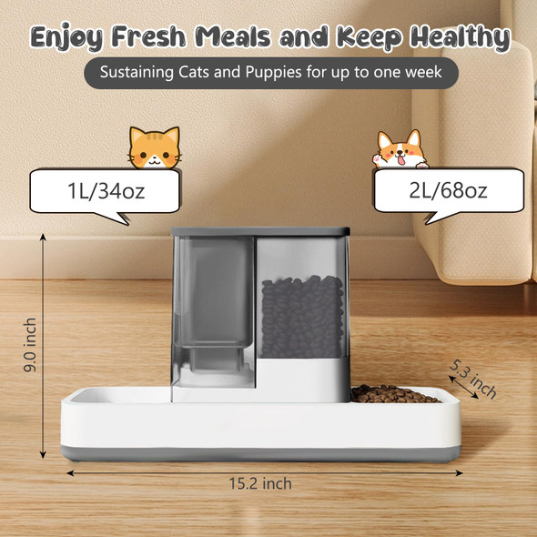 Gearroot Automatic Cat Feeder And Water Dispenser 2 In 1 Gravity Pet Food Feeder And Water Dispenser Detachable Cat Food Dispenser For Small Dogs And Cats Gray