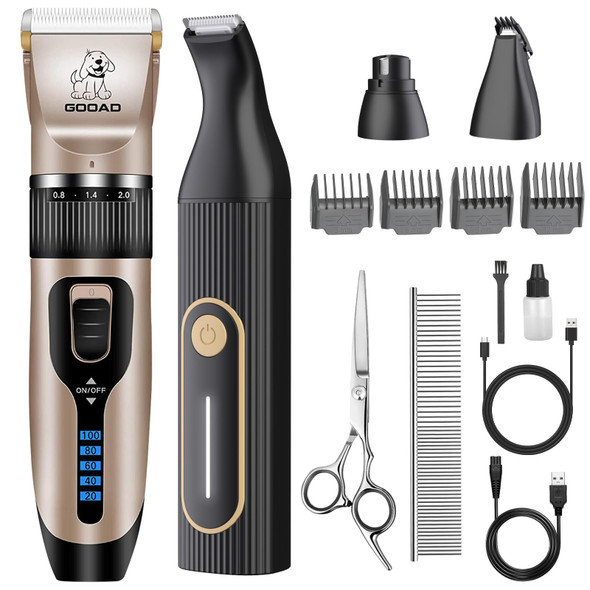 Gooad Dog Clippers For Grooming For Heavy Thick Hair&CoatsLow Noise Hair TrimmerRechargeable Cordless Pet Shaver Dog Grooming Kit With Paw Trimmer Nail Grinder For Small Large Dogs