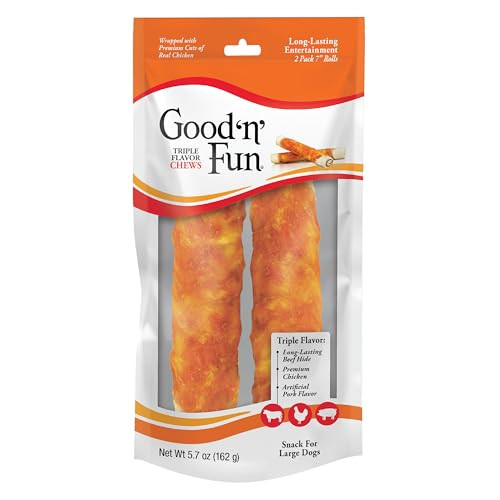 Good 'N' Fun Good Ãƒ¢Ã‚Š¬Ã‹Å“Nã£¢Ã‚Š¬Ã‚Ž¢ Fun Triple Flavor Chews For Large Dogs Treat Your Dog To Long-Lasting Chews Made With Beef Hide Chicken And Artificial Pork Flavor 2 Count