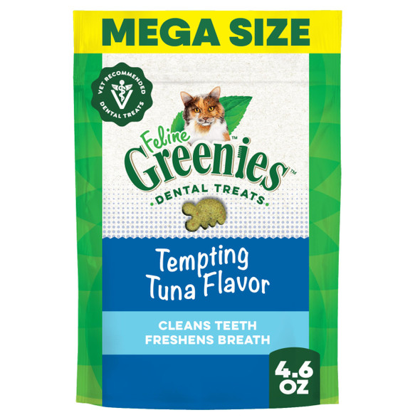 Greenies Feline Veterinarian-Recommended Adult Natural Dental Cat Treats Tempting Tuna Flavor 4.6 Oz. Pouch