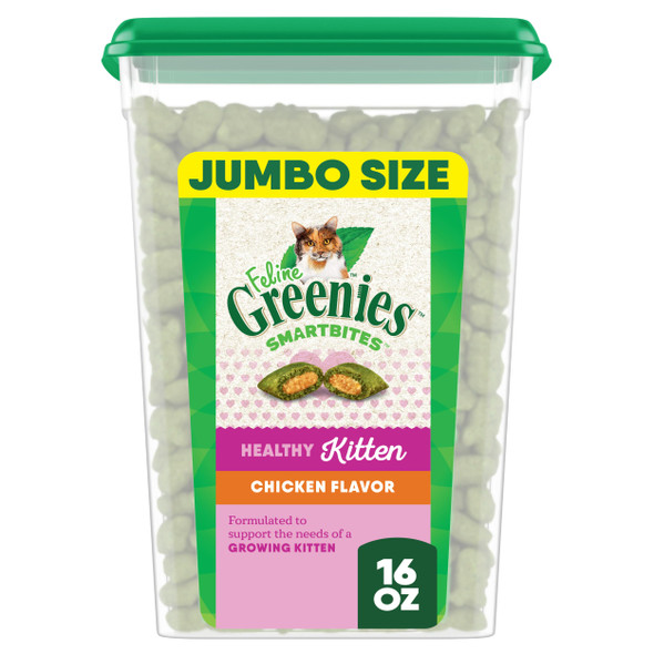 Greenies Feline Smartbites Healthy Kitten Treats Crunchy And Soft Natural Cat Treats Chicken Flavor 16 Oz Tub