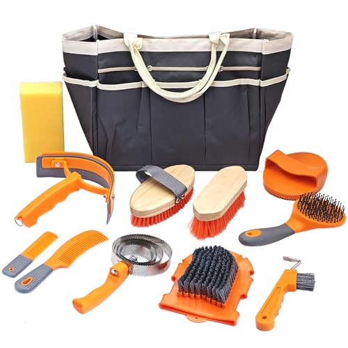 Guzhiyue Horse Grooming Kit Grooming Supplies Includes Horse Brushes And Handbag Brush Set Curry Comb Hoof Pick Sweat Scraper Sponge Etc. Suitable S For Riding Enthusiasts Lovers