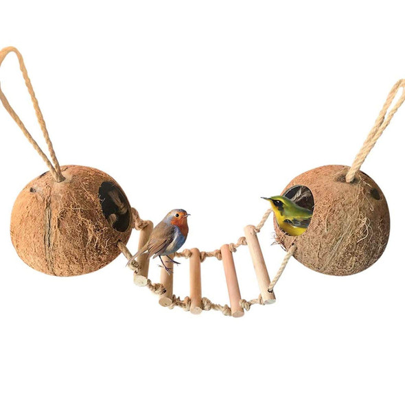 Hamiledyi Coconut Bird Nest Hut With Ladder Hanging Birds Hide House Toy For Cage Natural Coco Shell Hideaway For Parakeet Lovebirds Finch Syrian Hamster Gecko Squirrel Climbing