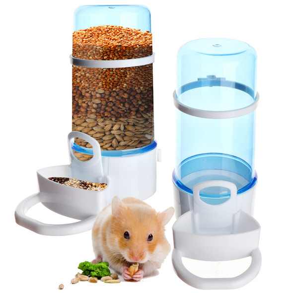 Haomian 2 Packs Pet Feeder And Waterer Self Dispensing Automatic Hamster Feeder Food And Water Dispenser SetSmall Animal Dog Cat Pet Food Bowl For Dogs Cats Pets Animals 16X14Cm Blue (Clean)