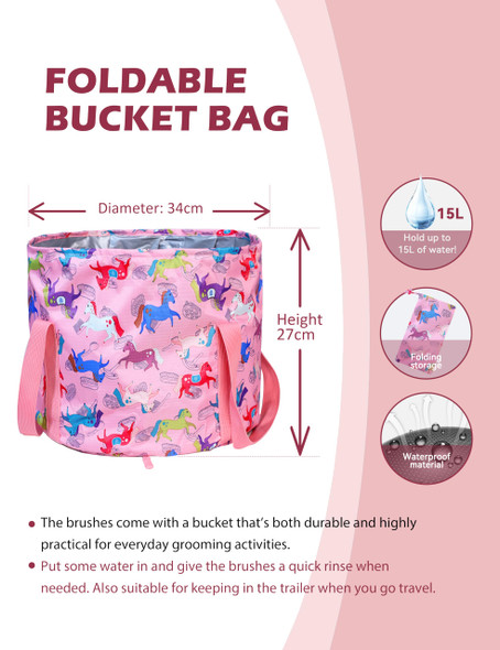 Harrison Howard Horse Grooming Kit 11-Piece Equine Care Series Horse Brush Sets With Organizer Tote Bag Tack Room Supplies Shedding Grooming Massaging Tools Pink Brushstroke Ponies