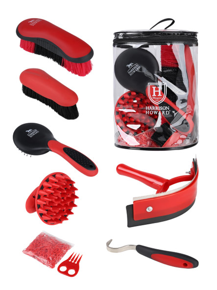 Harrison Howard 7 Pieces Horse Grooming Kit Horse Bathing Supplies Brushes For Grooming With Convenient Organizer Tote Purple