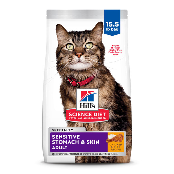 Hill'S Science Diet Sensitive Stomach & Skin Adult 1-6 Stomach & Skin Sensitivity Support Dry Cat Food Chicken & Rice 7 Lb Bag