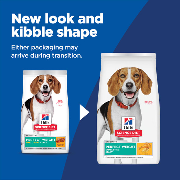 Hill'S Science Diet Perfect Weight Adult 1-6 Weight Management Support Small Kibble Dry Dog Food Chicken Recipe 12 Lb Bag