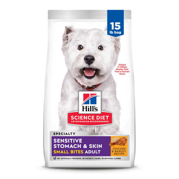 Hill'S Science Diet Sensitive Stomach & Skin Adult 1-6 Stomach & Skin Sensitivity Support Small Kibble Dry Dog Food Chicken Recipe 15 Lb Bag