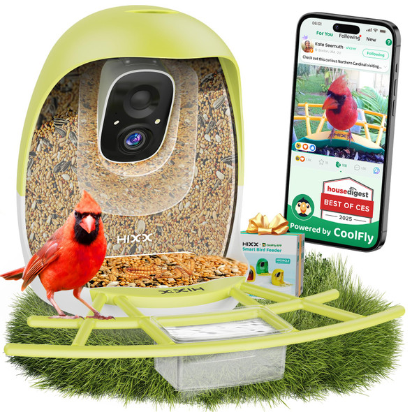 Hixx Smart Bird Feeder With Camera Lifetime Ai Identify Birds & Auto Capture 2K Hd Live Camera Birdwatching With Color Night Vision For Bird Lovers S (Spring Green)