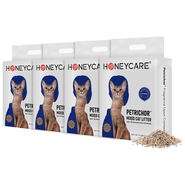 Honey Care Petrichor Mix Cat Litter I Tofu Cat Litter I Nature Plant-Based Pellets And Bentonite Sustainable I Low-Dust Qucik Clumping Superior Odor Control 6 Lbs
