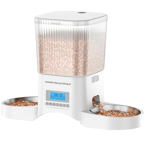 Honeyguaridan Automatic Cat Feeder For 2 CatsAutomatic Cat Food DispenserTimed Pet Feeder For Cats And DogsDesiccant Bag Programmable Portion Control10S Voice Recorder
