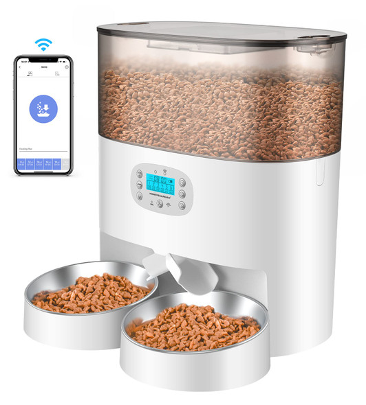 Honeyguaridan 6L Automatic Cat Feeder For 2 Cats 2.4G Wifi Enabled Smart Feed Automatic Pet Feeder For Cats & Dogs Timed Pet Food Dispenser With Stainless Steel Bowl App Control 10S Voice Recorder
