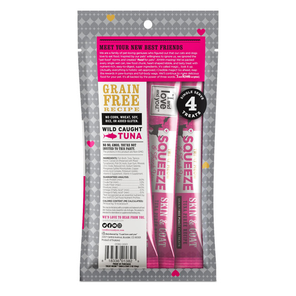 I And Love And You Treat Meow Lickable Cat Treats - Tuna Puree - Skin And Coat Support Squeeze Treat Omega 3S 0.5Oz 12 Count