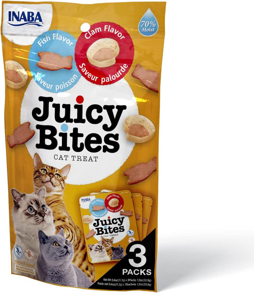 Inaba Juicy Bites Grain- Soft Moist Chewy Cat Treats With Vitamin E And Green Tea Extract 0.4 Ounces Per Pouch 9 Pouches Total (3 Per Bag) 3 Flavor Variety Pack