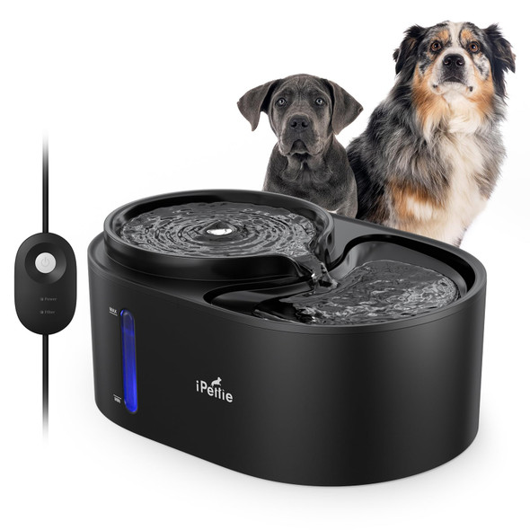Ipettie Waterfall Dog Water Fountain Hygienic 5-Stage Filtered Water 2 Heights To Drink From Water Shortage Alert Night Light With On/Off Switch Cat Water Fountain 203 Oz (1.6 Gal) 6 L