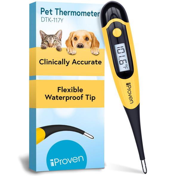 Iproven Dog & Cat Thermometer For Accurate Fever Detection Comfortable Flexible Tip Waterproof Pet Thermometer Fast Readings In 20 Sec Whelping And Veterinary Supply Dtk-117Y