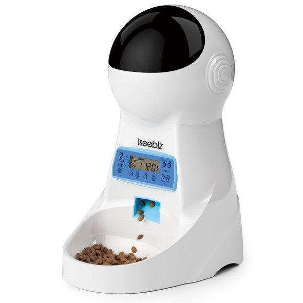 Iseebiz Automatic Cat Feeder 101Oz/3L Timed Cat Feeder For Dry Food With Anti-Clog Design Up To 4 Meals With Portion Control Dual Power Supply &10S Voice Recorder For Small Medium Cats Dogs