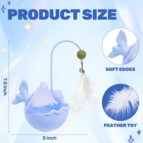 Jestrem Cat Interactive ToysWobble Kitten Treat Dispensing Ball With Catnip And Feathers Indoor Puzzle Slow Feeding Cats Treat Dispenser Kicker Toy For Large Medium And Small Cats (Blue Fish