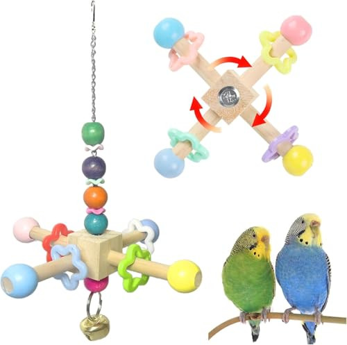 Jevnd 2Pcs Bird Spinner Toys For Parrots With Bells Natural Wood Parakeet Toys For Cage Bird Cage Accessories Chewing Hanging For Small And Medium Birds Cockatiel Conure Lovebird Budgie Quaker