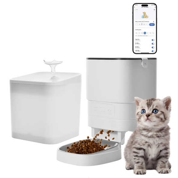 Junbec-Pet Automatic Cat Feeder Camera Auto 2 Cats Dispenser 5L Microchip Wifi 2.4G&5G Timed Dual Pet Smart App Dry Food Self Feeding Container Station (Black)
