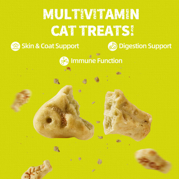 Just Try 13.4 Oz Cat Multivitamin Crunchy Chews Treats For Health And Immune Cat Joint Support Skin & Coat & Digestion Vitamins Supplements Biscuits Snacks