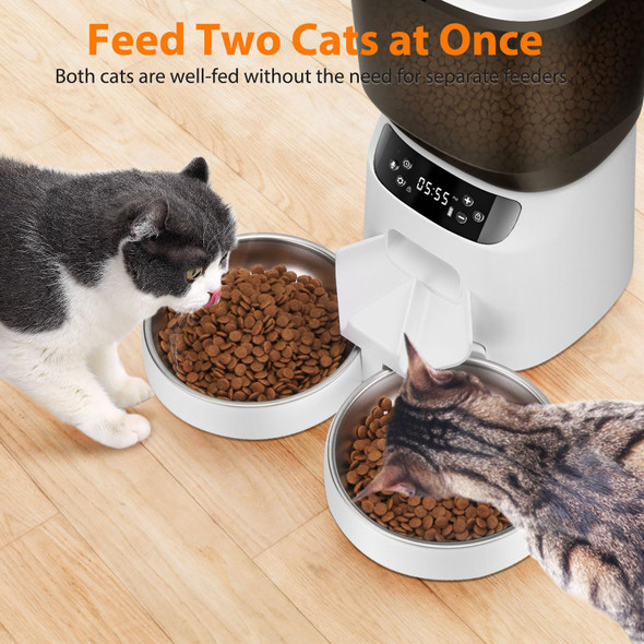 Katalic Automatic Cat Feeders For Two Cats 5L/20 Cups Double Automatic Cat Food Dispenser With 2 Stainless Bowls Timer Setting 20 Portions 6 Meals Per Day 10S Meal Call Pet Feeder For Dog (Black)