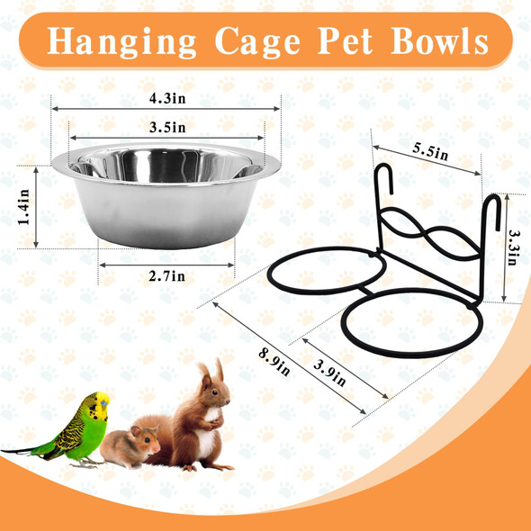 Kathson Hanging Bird Bowls For Cage 2 Pcs Stainless Steel Metal Pet Food Water Dishes With Holder Feeder Cage Coop Hook Feeder Cups For Birds Parrots Small Sized Dogs And Cats (4.3 Inch Dia)