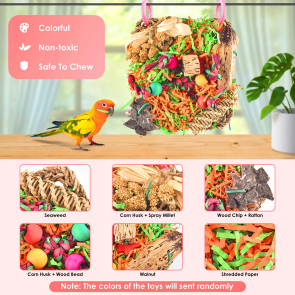 Katumo Bird Toys Parakeet Grass Mat Foraging Toy Parrot Shredding Hanging For Cockatiel Lovebird Parakeet Budgie Small-Medium Birds