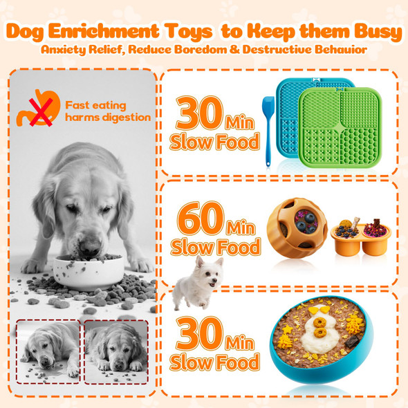 Kilin Dog Enrichment Toys 6 Pack - Dog Toys To Keep Them Busy Lick Mat Ball & Bowl With Peanut Butter Frozen Treat Puzzle Dispenser For Anxiety Relief Reduce Boredom Perfect For Bathing Grooming