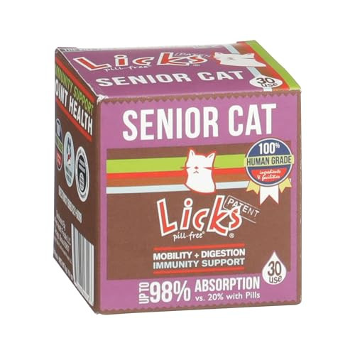 Licks Pill Senior Cat - Joint Support & Digestion Supplement For Senior Cats - Immunity Vitamins & Heart Health Supplements For Older Cats - Gel Packets - 30 Use