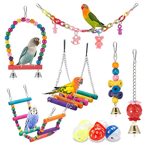 Lovyococo Swing Hanging Standing Chewing Toy Hammock Climbing Ladder Cage Colorful Toys Suitable For Budgerigar Parakeet Conure Cockatiel Mynah Love Birds Finches