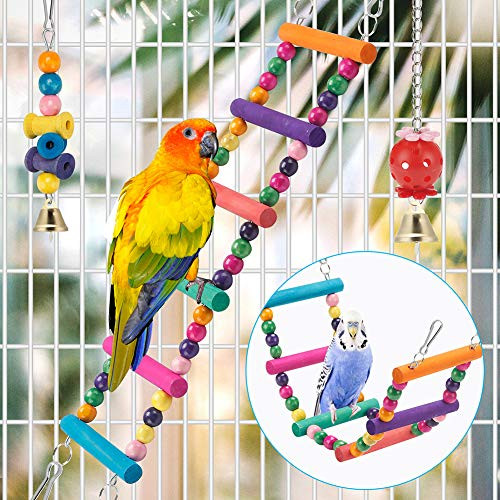 Lovyococo Swing Hanging Standing Chewing Toy Hammock Climbing Ladder Cage Colorful Toys Suitable For Budgerigar Parakeet Conure Cockatiel Mynah Love Birds Finches