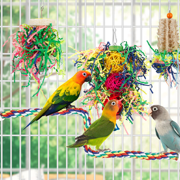 Lovyococo Foraging Toys Parakeet Chewing Hanging Toy Shredded Paper Bird Cage Accessories For Conure Cockatiel Budgies Lovebird Parrotlet