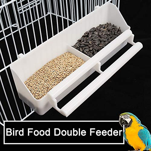 Lucky Interests 2Pcs Bird Feeder Plastic Seed Water Dispenser For Parrots Cockatiel Pigeon Sparrow With 2 Bird Spoons