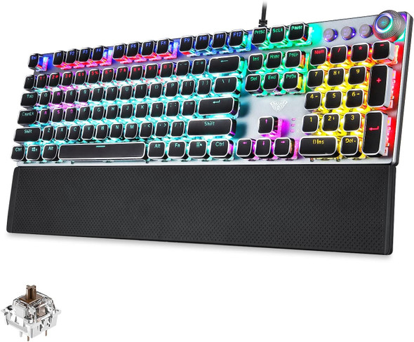 AULA F2088 Mechanical Gaming Keyboard, Tactile Brown Switches, LED Rainbow Backlit, Volume Controls, Removable Wrist Rest, Unique Cool Square Keycaps, Full Size Wired Keyboard for Windows/Mac/PC AULA F2088 Mechanical Gaming Keyboard, Tactile Brown Switches, LED Rainbow Backlit, Volume Controls, Removable Wrist Rest, Unique Cool Square Keycaps, Full Size Wired Keyboard for Windows/Mac/PC