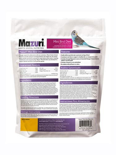 Mazuri Nutritionally Complete Food For Mini Birds 2 Pound (2 Lb.) Bag