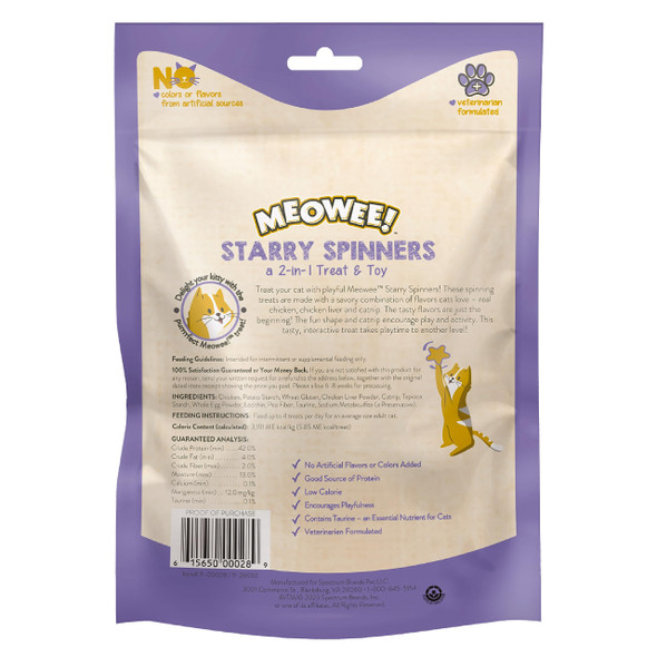Meowee Starry Spinners Cat Treat 2.8 Ounce 2-In-1 Treat & Toy Made With Real Chicken Chicken Liver & Catnip Encourages Playfulness & Low Calorie