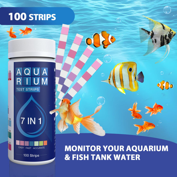 Mighty Care Aquarium Test Strips 7 In 1 For Freshwater 100 Strips Fish Tank Water Testing Kit For Aquarium Pond -Testing Nitrate Nitrite Hardness Chlorine Ph Carbonate Alkalinity Accurate