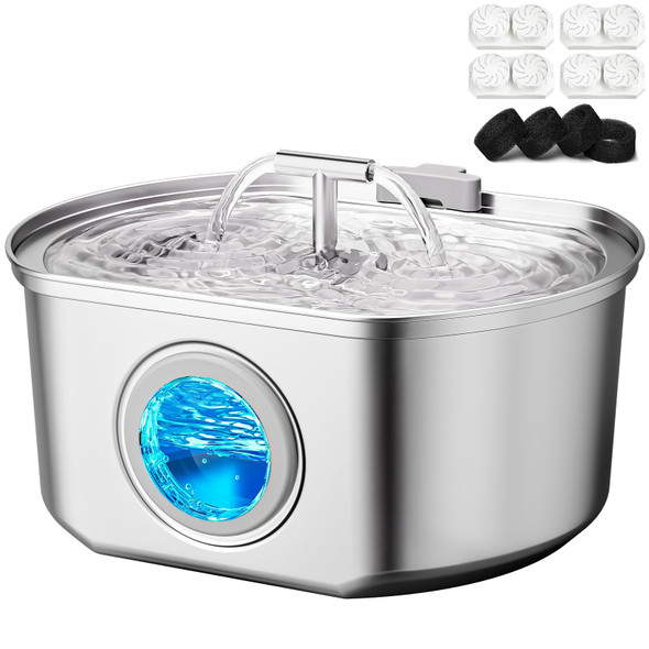 Neareal Cat Water Fountain Stainless Steel - Pet Drinking Fountain For Cats Indoor - 2.2L/74Oz Automatic Water Dispenser With Watering Level Window (1 Filter)