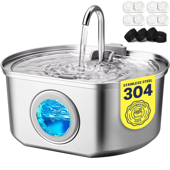 Neareal Cat Water Fountain Stainless Steel: 74Oz/2.2L Cat Fountain For Drinking- Pet Water Fountain Inside - Automatic Dog Watering Dispenser Bowl - Pet Feeding & Watering Supplies (4 Filters)