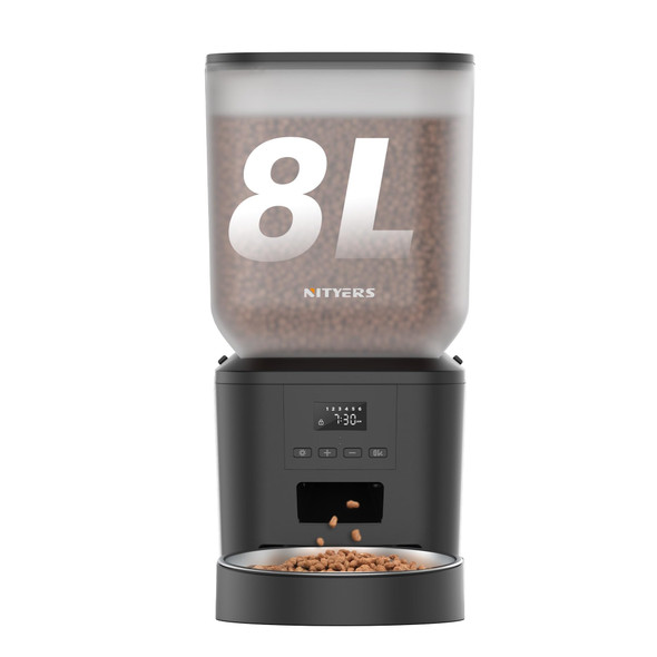 Nityers Automatic Dog Feeder - 8L/34 Cups Large Capacity Automatic Cat Food Dispenser With Lcd Screen Large Food Tray Battery Operated Timed Cat Feeder Up To 50 Portions 6 Meals Per Day Keeps Fresh