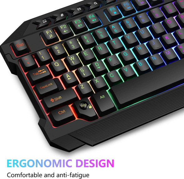 Multiple Color LED Rainbow Backlit Wired Gaming Keyboard and Mouse Combo, USB Ergonomic Computer Keyboard with 7 Colors 3600DPI 6 Button Mouse for PC Windows Mac Game and Work Multiple Color LED Rainbow Backlit Wired Gaming Keyboard and Mouse Combo, USB Ergonomic Computer Keyboard with 7 Colors 3600DPI 6 Button Mouse for PC Windows Mac Game and Work