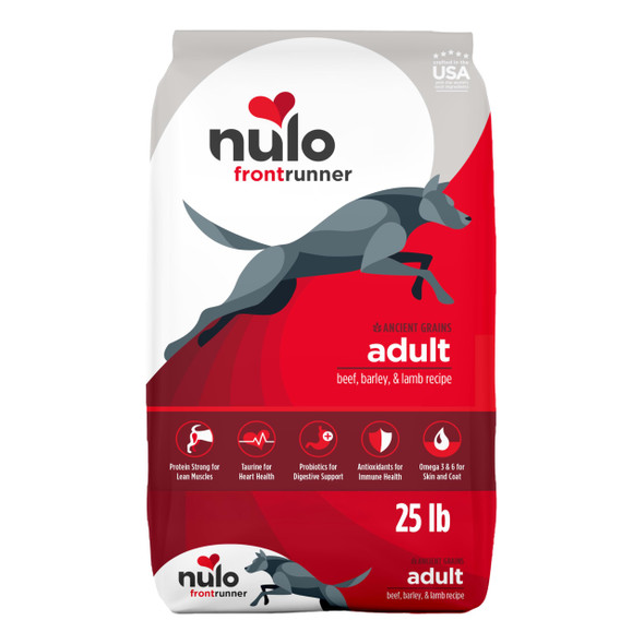 Nulo Frontrunner Ancient Grains High-Protein Dog Food Beef Barley & Lamb Recipe- Natural Dry Dog Food With Probiotics Grain-Inclusive Kibble For Adult Dogs 25 Lb Bag