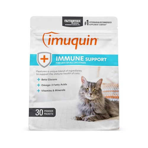 Nutramax Laboratories Imuquin Immune Health Supplement Powder For Cats With Beta Glucans Marine Lipids Vitamins And Minerals 30 Packets Updated Version