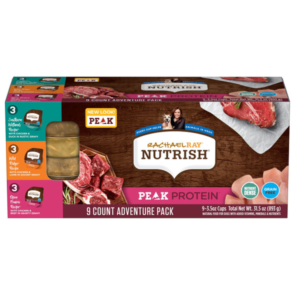 Nutrish Rachael Ray Peak Protein Adventure Pack Variety Wet Dog Food High Protein Grain  9-3.5 Oz. Cups 2 Count