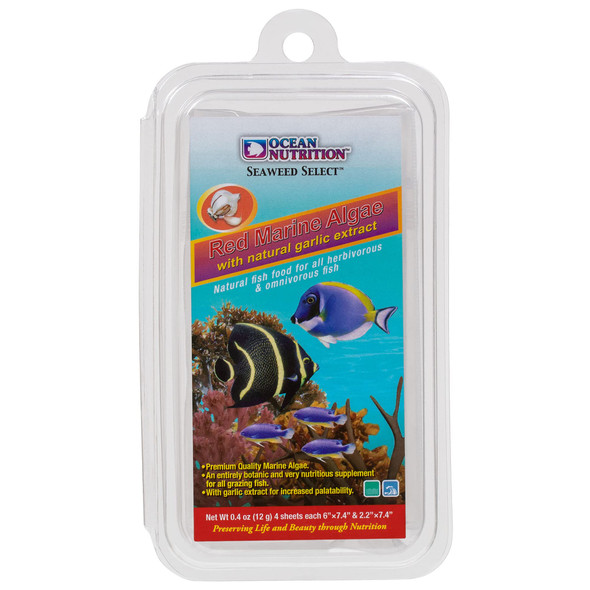 Ocean Nutrition Seaweed Sheets - Nutritious Red Marine Algae Saltwater Fish Food With Natural Garlic Extract For Algae Eater Fish - Perfect For Herbivorous & Omnivorous Fish 4-Sheets 0.4 Oz (12 G)