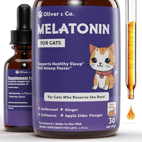 Oliver & Co. Cat Melatonin - Melatonin For Cats - Cat Sedative For Grooming - Cat Sleep Aid - Cat Calming Treats - Anxiety Relief For Cats - Support Restful Sleep For Your Cat - Cat Stress Relief - Chicken Flavor